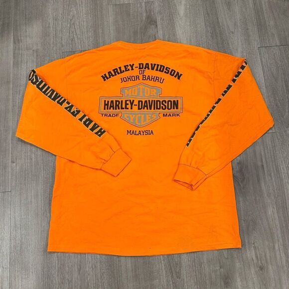 Harley-Davidson Orange Long Sleeve Malyasia Motorcycle Live to Die Casual Shirt - Picture 2 of 6